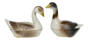 Mid-Century French Majolica Goose Tureens - a Pair