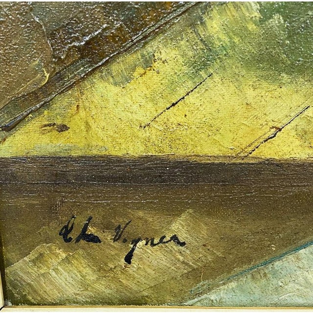 An appealingly moody Danish modern expressionist painting of a landscape with figures. The work is oil/canvas and is...