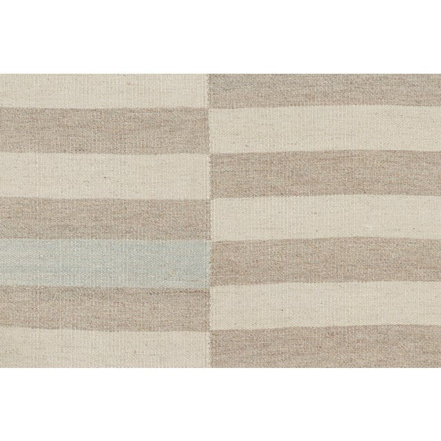 Contemporary Rug & Kilim’s Contemporary Kilim With Textural Beige, Taupe and Blue Stripes For Sale - Image 3 of 7