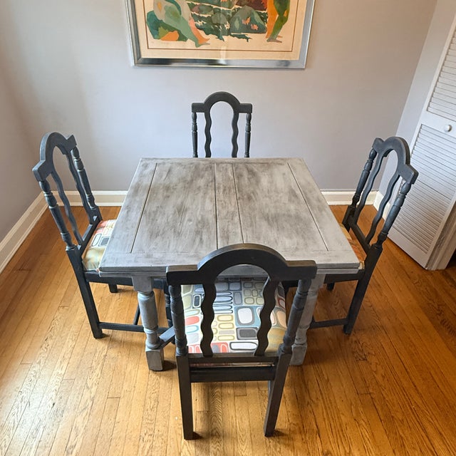 Antique English Oak Draw Leaf Chalk Painted Table and 4 Chairs For Sale - Image 12 of 12