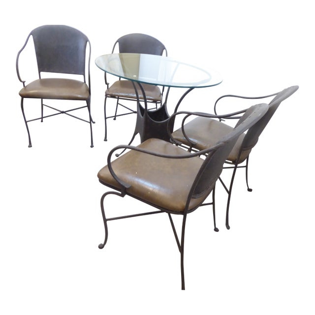 Vintage Brutalist Iron Table & 4 Chairs For Sale