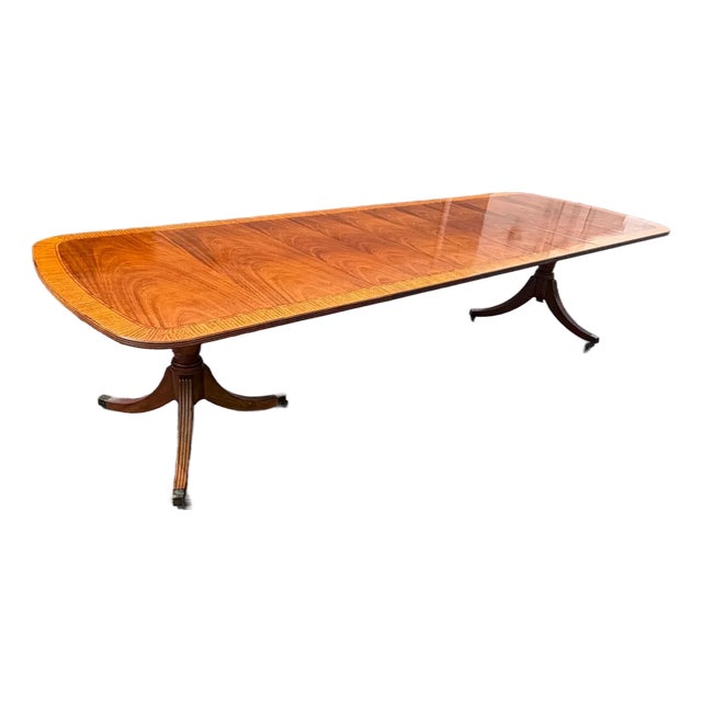 1970s Baker Furniture Historic Charleston Georgian Double Pedestal Dining Table 3 Leaves For Sale