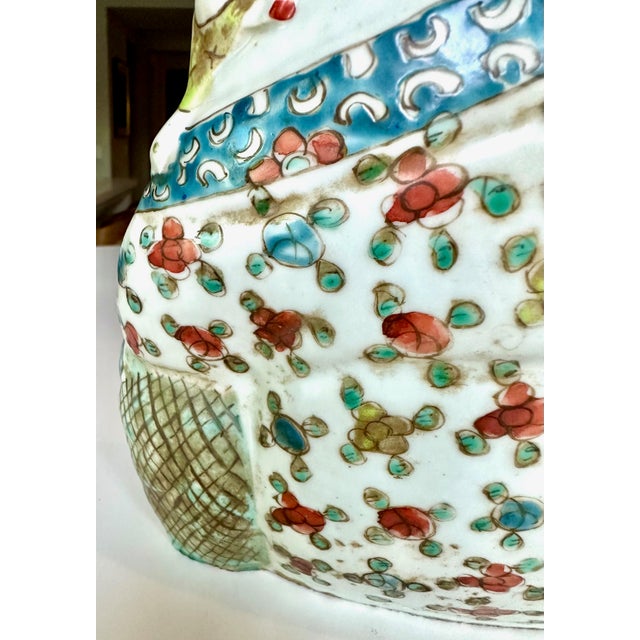 Antique Qing Chinese Famille Rose Porcelain Statue Laughing Buddha For Sale - Image 11 of 17