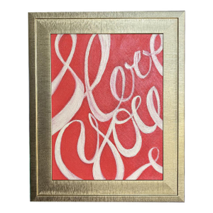 I Love You Calligraphy Painting – Original Romantic Red Wall Art – Hand Painted Love Script Art – Framed Canvas Artwork by Tatiana Duperault