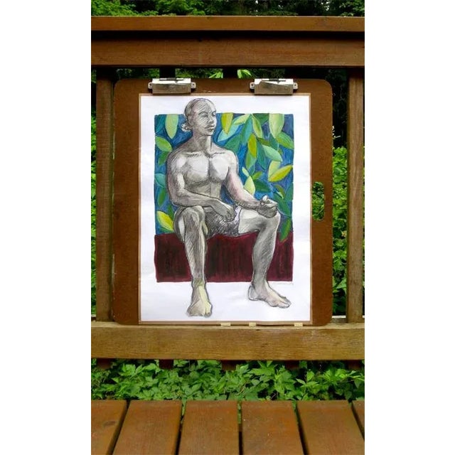 Colorful Figure Sketch With Foliage Original Painting For Sale - Image 4 of 6