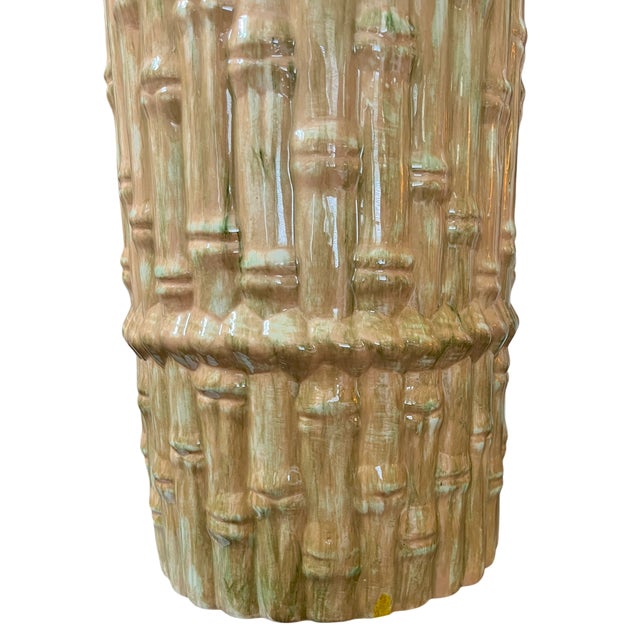 Mid 20th Century Hollywood Regency Majolica Faux Bamboo Umbrella Stand or Floor Vase, Palm Beach Style, 18" For Sale In Jacksonville, FL - Image 6 of 9