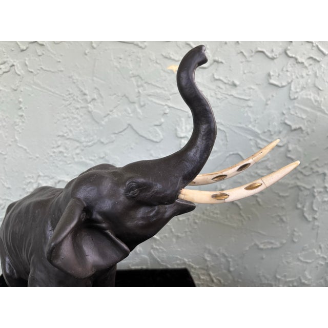 Metal Antique Copper-Plated Cast Iron Elephant Sculpture With Raised Trunk, Circa 1900–1930 For Sale - Image 7 of 12