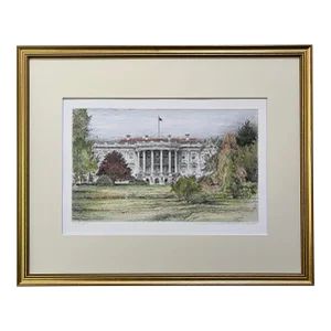 Original Color Etching the White House Washington d.c. By Paul Geissler Circa 1923