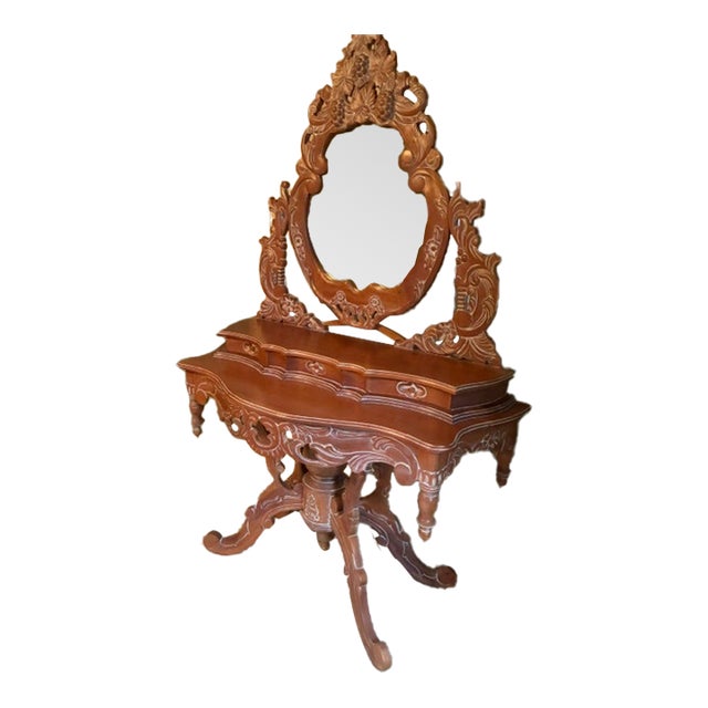 Antique Hand-Crafted Vanity With Unique Detailing. For Sale