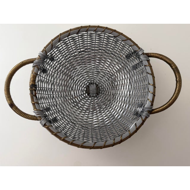 Mid-Century Modern Vintage Silver and Brass Woven Handled French Style Basket For Sale - Image 3 of 6