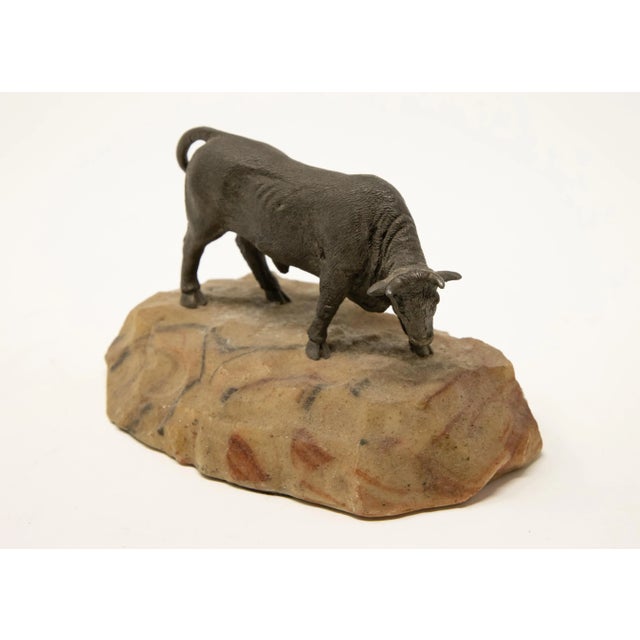 Folk Art Mid 20th Century Bronze Bull on Stone Base For Sale - Image 3 of 11