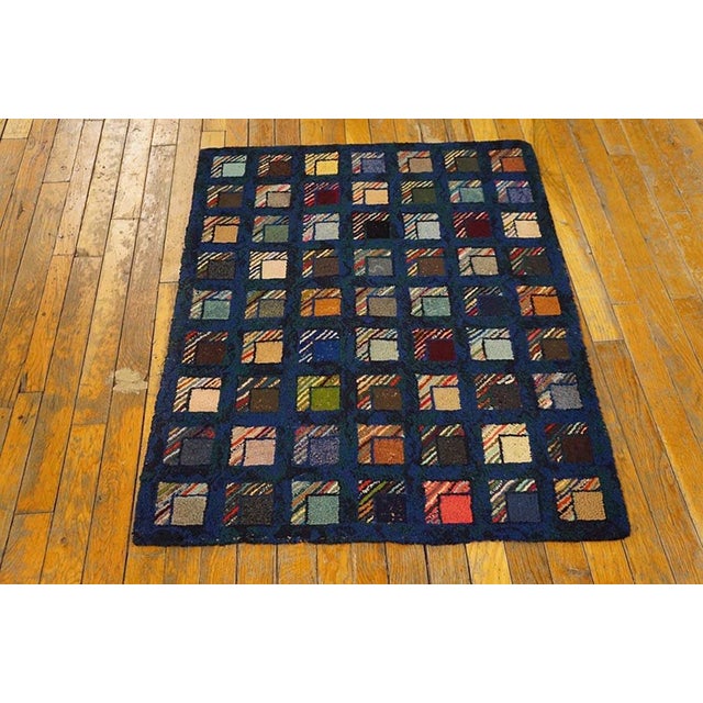 Early 20th Century Log Cabin American Hooked Rug ( 2'7" x 3'3" - 80 x 100 ) Antique Wool Multicolor Jewel Tones Hooked -...