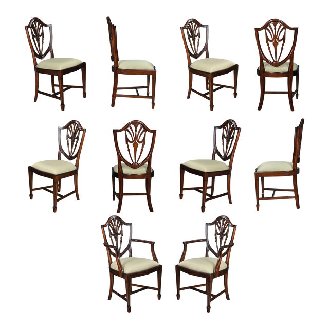 Drape Carved Shield Back Chairs - Set of 10 For Sale