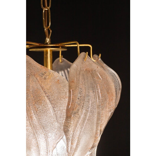 1970s Vintage Murano Chandelier With Leaves of Orange and Pink Highlights For Sale - Image 11 of 12