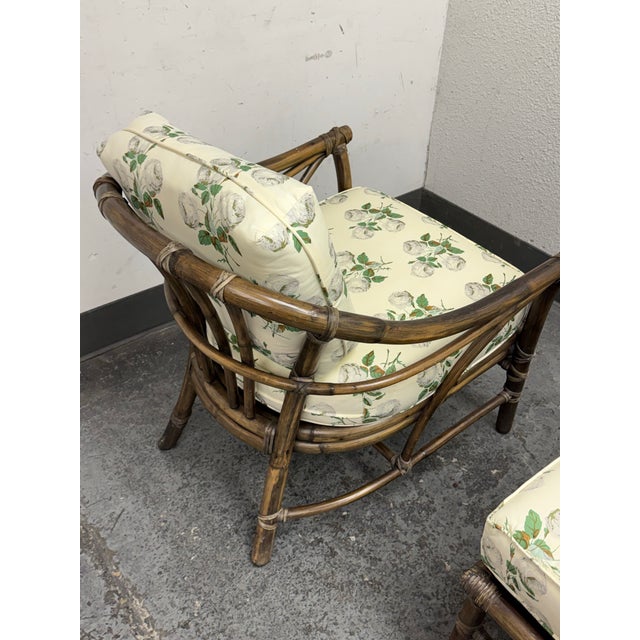 McGuire Furniture Bamboo Chair + Ottoman, Circa 1970s For Sale - Image 10 of 12
