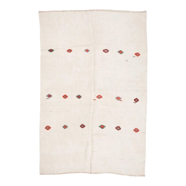 Mid 20th Century Mid 20th Century White Embroidered Vintage Hemp Rug For Sale