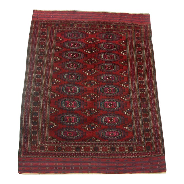 Antique Turkmen Salor Part Silk Rug Geometric Design For Sale