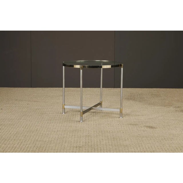1970s Pair of Mid-Century Brass & Steel Side Tables in the Manner of Maison Jansen For Sale - Image 5 of 18