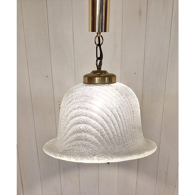 Vintage Ceiling Lamp with Frosted Glass Shade on Brass Mounting, 1970s For Sale - Image 3 of 7