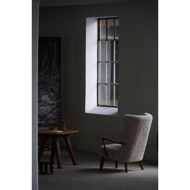 Vintage Danish Highback Chair in Oak and Shearling Lambswool by Viggo Boesen, 1950s For Sale - Image 9 of 17