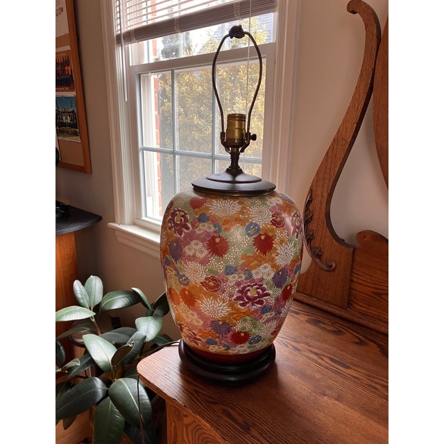 Mid 20th Century Mid 20th Century Japanese Satsuma Ceramic Floral Table Lamp For Sale - Image 5 of 8