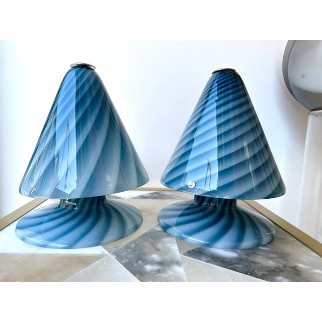 Pair of Blue Spiral Murano Glass Lamps by La Murrina, Italy, 1970s For Sale - Image 12 of 12