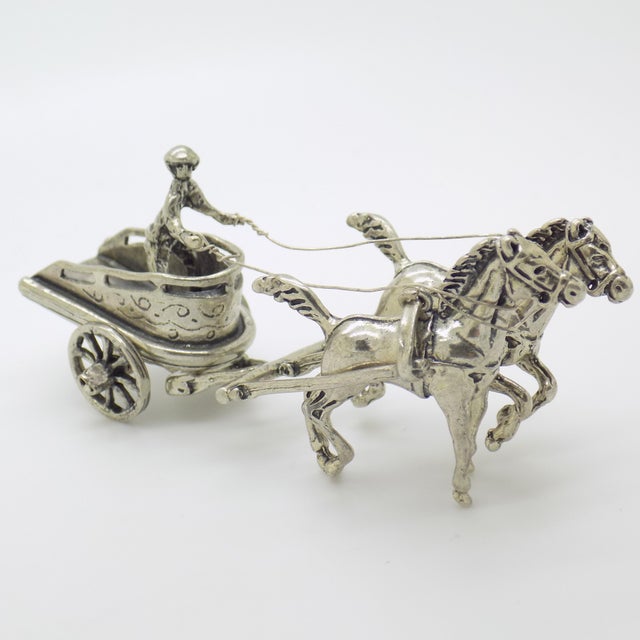 Vintage Italian Handmade Silver Roman Biga Chariot with Horses Figurine, Tuscany, 1970s For Sale - Image 3 of 13