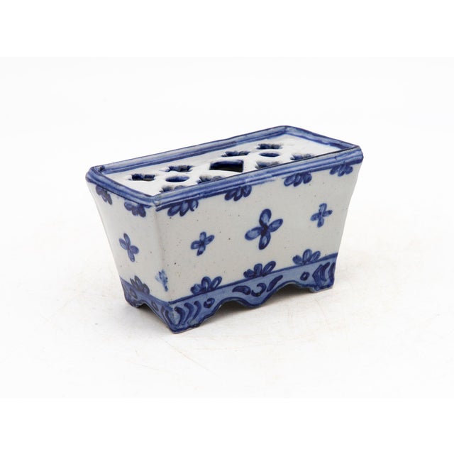 Dutch Delft Style Blue & White Ceramic Flower Brick, France Early 20th C. For Sale - Image 4 of 9