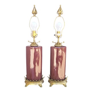 Chapman Ceramic Table Lamps Merlot and Brass - a Pair For Sale