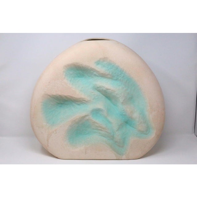 1980's Large Postmodern Pink and Turquoise Sculptural Ceramic Vase For Sale - Image 4 of 11