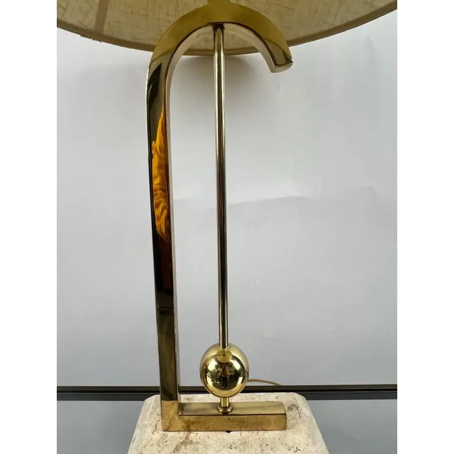 1960s Mid-Century Modern Brass Table Lamp W Marble Base & Original Fabric Shade, Pair For Sale - Image 10 of 16