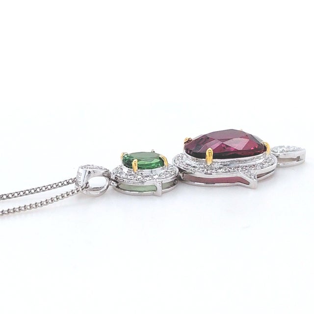Metal Tsavorite, Diamond and Garnet Platinum Pendant Necklace - Fei Liu For Sale - Image 7 of 8