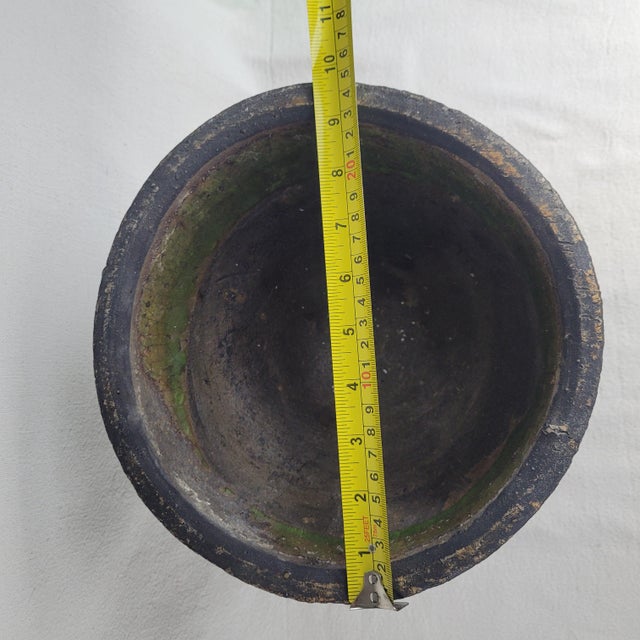 Green Late 20th Century Rustic Green Glazed Stoneware Pedestal Bowl Urn Footed Artisan Pottery For Sale - Image 8 of 9