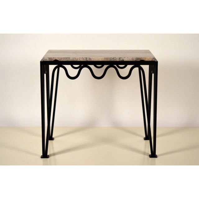 Modern 'Méandre' Black Iron and Silver Travertine Side Table by Design Frères For Sale - Image 3 of 9