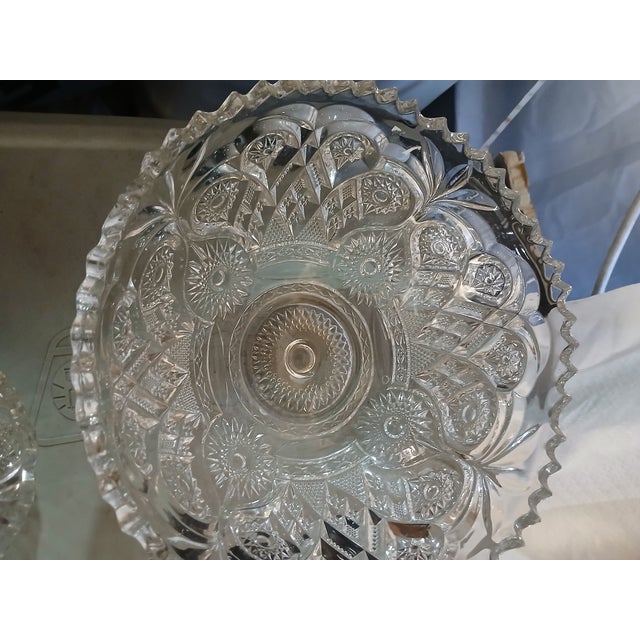 1900 - 1909 1910s EAPG Pressed Glass Ruffled Edge Pinwheel Large Centerpiece Bowl Attributed to Imperial Glass For Sale - Image 5 of 8