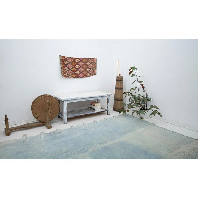 Light Blue Squre Vintage Cotton Kilim Rug For Sale In Los Angeles - Image 6 of 7