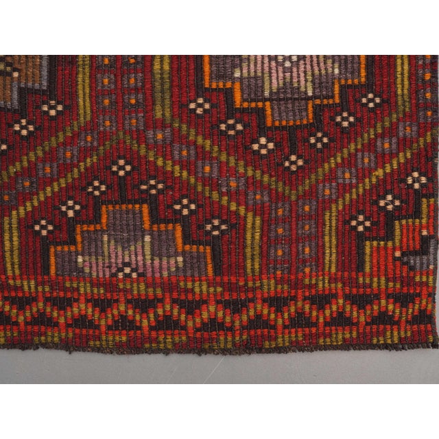 1970s Vintage Handmade Wool Cotton Red Cicim Kilim Runner Rug For Sale In San Francisco - Image 6 of 11