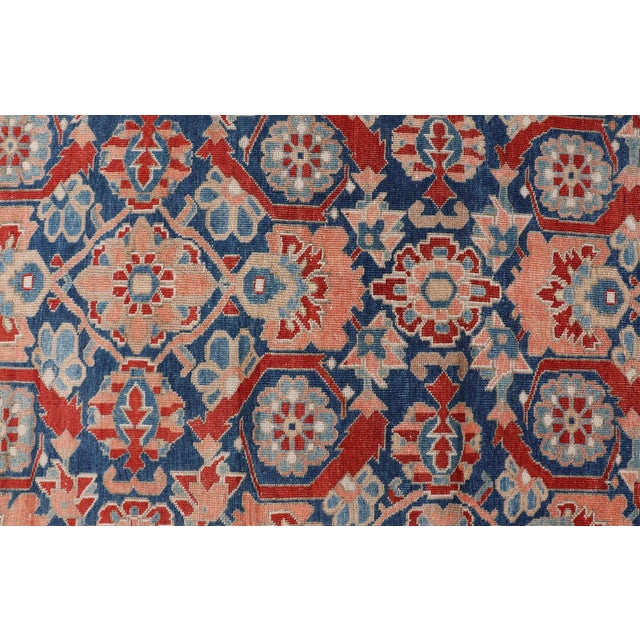 Antique Persian Tabriz Gallery Rug With Large Scale Florals in Medium Blue Field For Sale - Image 10 of 14
