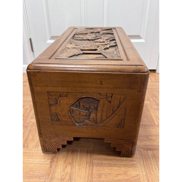 Mid-Century Hand-Carved Chinese Camphor Wood Chest, Hong Kong For Sale - Image 4 of 12
