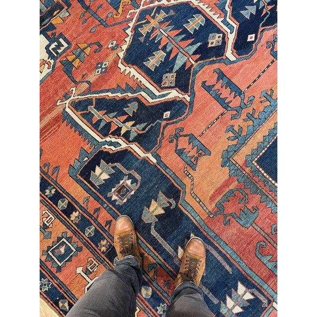 Antique Persian Serapi KING of KINGS DIAMOND Textile in Terracotta Rug 9.8 x 16 For Sale - Image 14 of 18