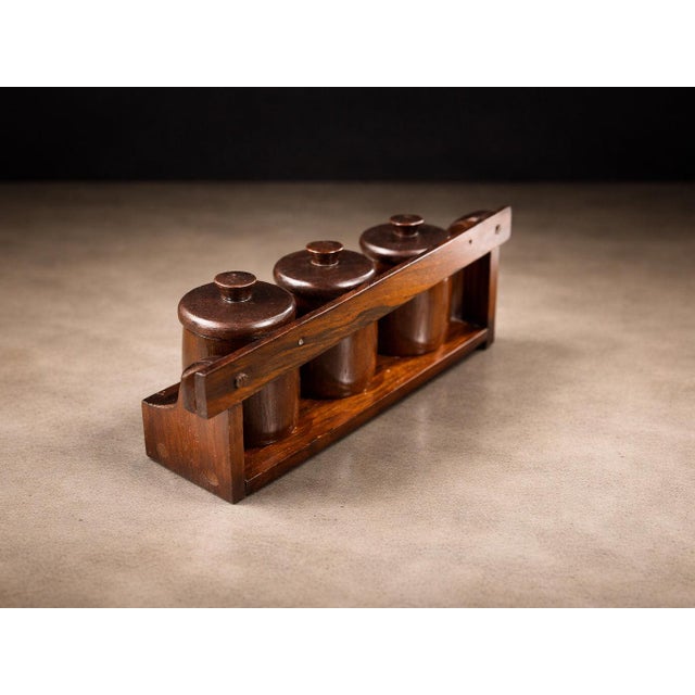 This refined spice rack, produced in Brazil by Casa Finland circa 1960, offers a rare glimpse into the domestic side of...