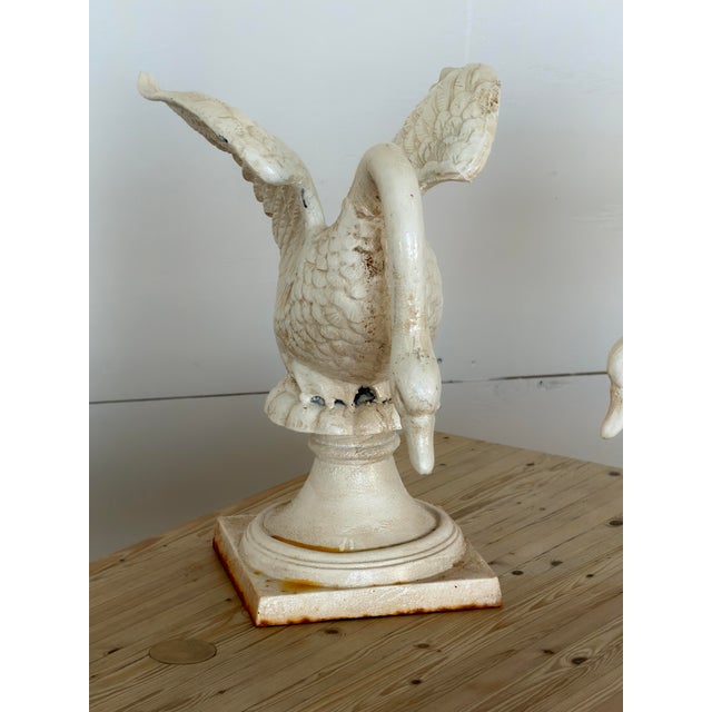 1920s Cast Iron Swan Garden Ornaments with Antique White Finish, 1920-1950 For Sale - Image 5 of 7
