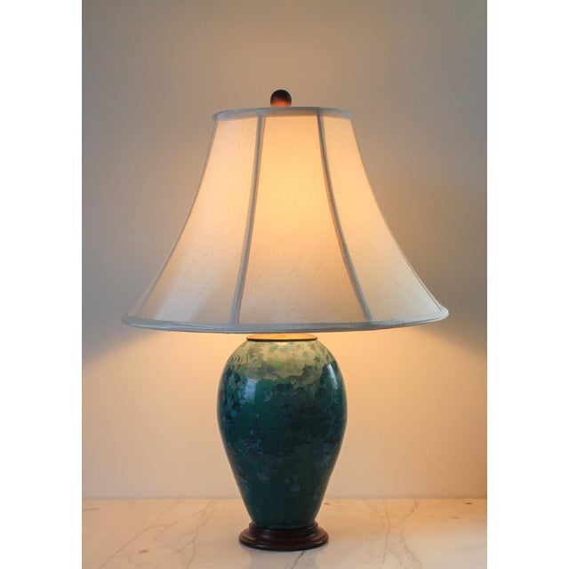 Vintage Teal Glazed Ceramic Table Lamp For Sale - Image 4 of 11