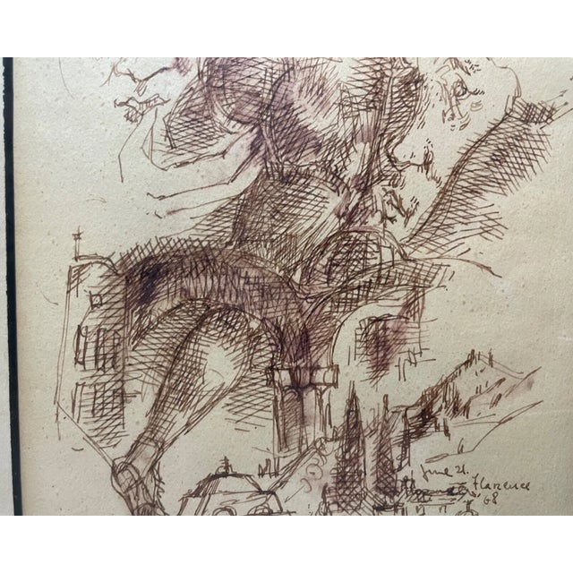 Brown Original 1968 Signed Chaim Gross Pen and Ink Drawing Abstract Surrealism Sketch For Sale - Image 8 of 12