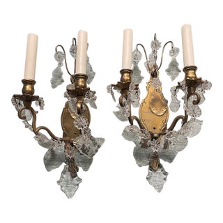 Pair of French Bronze and Crystal Antiques Sconces For Sale