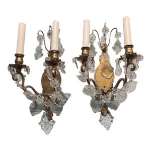 Pair of French Bronze and Crystal Antiques Sconces