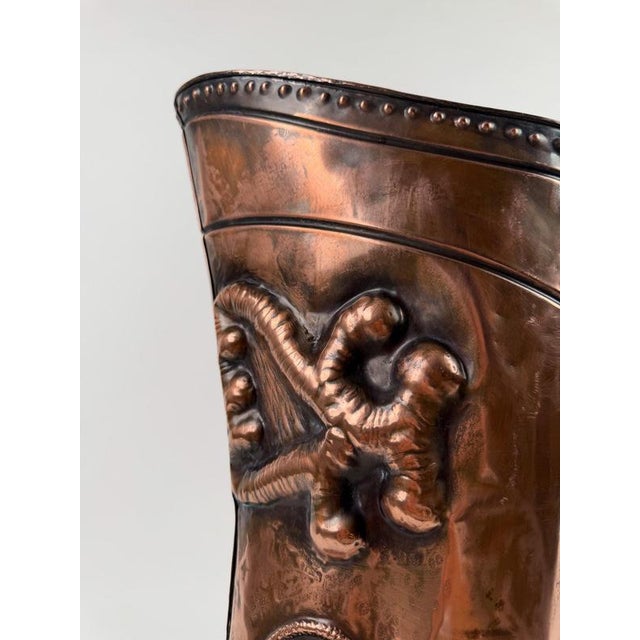 Italian Mid-Century Copper Western Boot Umbrella Stand, Repoussé Decoration, 70s, 1970s For Sale - Image 16 of 18