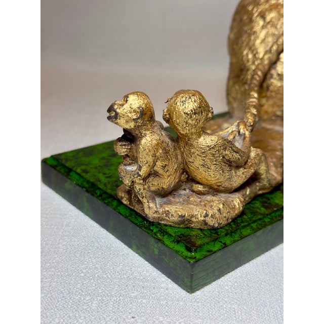 Mid-Century James Mont Style Bespoke Hand Gilt & Faux Malachite "Monkey Business" Art Sculpture / Business Card Holder - Newly Painted For Sale - Image 9 of 12