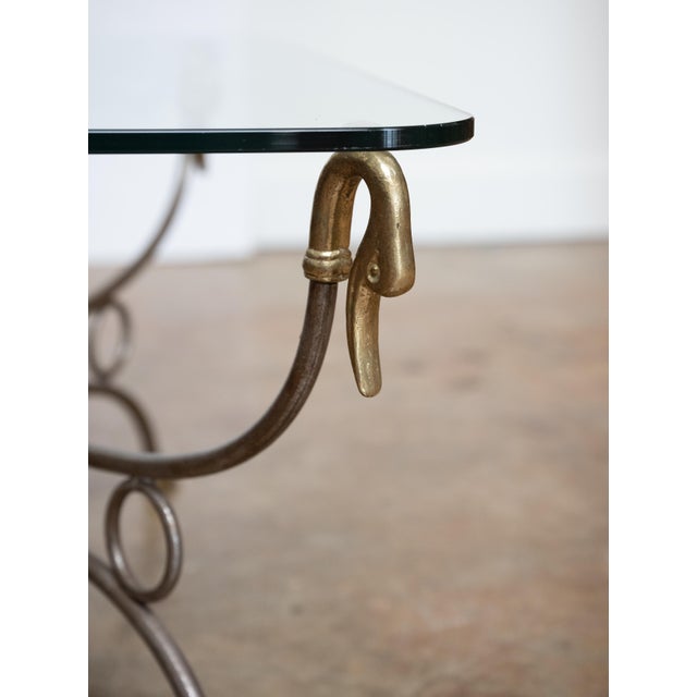 Metal French Mid-Century Coffee or Low Table With Wrought Iron Base and Glass Top For Sale - Image 7 of 11