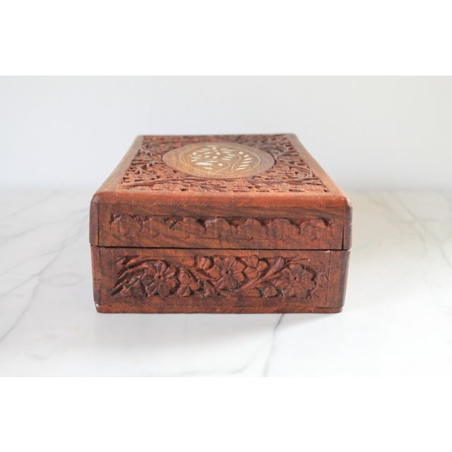 Mid 20th Century Vintage Hand Carved Rectangular Inlaid Wood Trinket Box For Sale - Image 5 of 10
